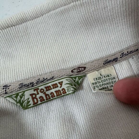 Tommy Bahama 1/4 Zip Pullover Size Large Cotton Blend Preppy White - Picture 15 of 16